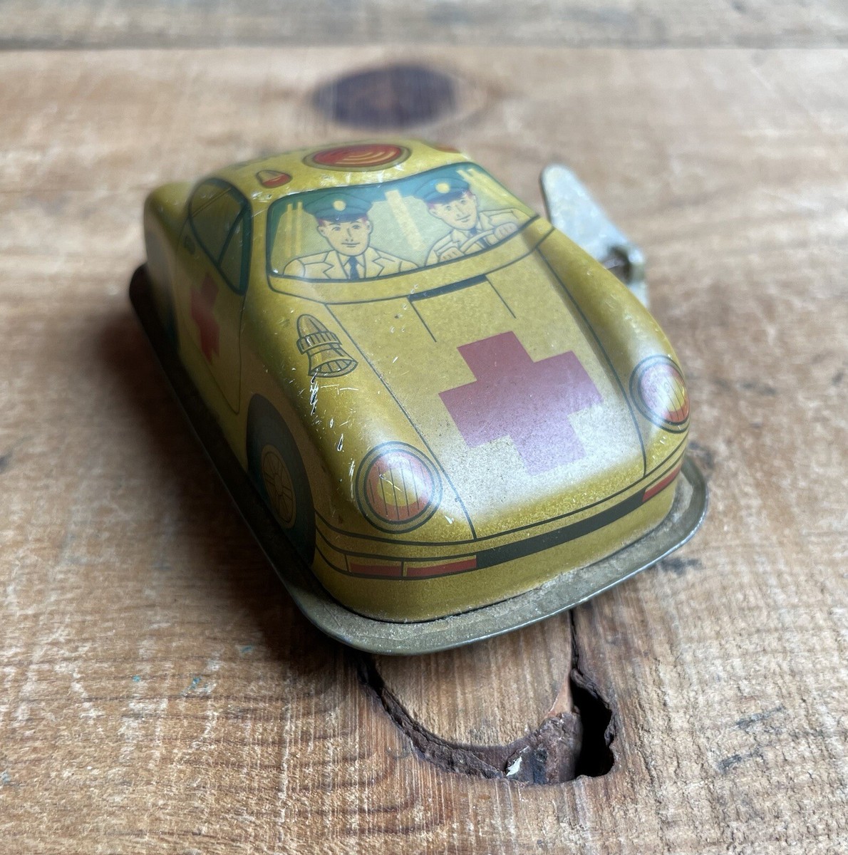 Vintage 1960s? Tin Litho Wind Up Action Toy Ambulance Car Japan