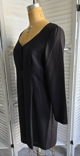 Vtg UK Laura Ashley Little Black Wool Sheath Dress 12 Classic Cocktail Modest - Picture 4 of 13