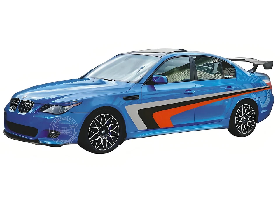 Pegatina gráfica de coche a rayas de carreras para BMW M5 vinilo tricolor calcomanía personalizada de 2 lados Foto 2 de 4
