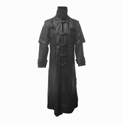 Uomo Cappotto Trench Nero Stampa Coccodrillo Pelle Goth Matrix Steampunk  Gotico | eBay