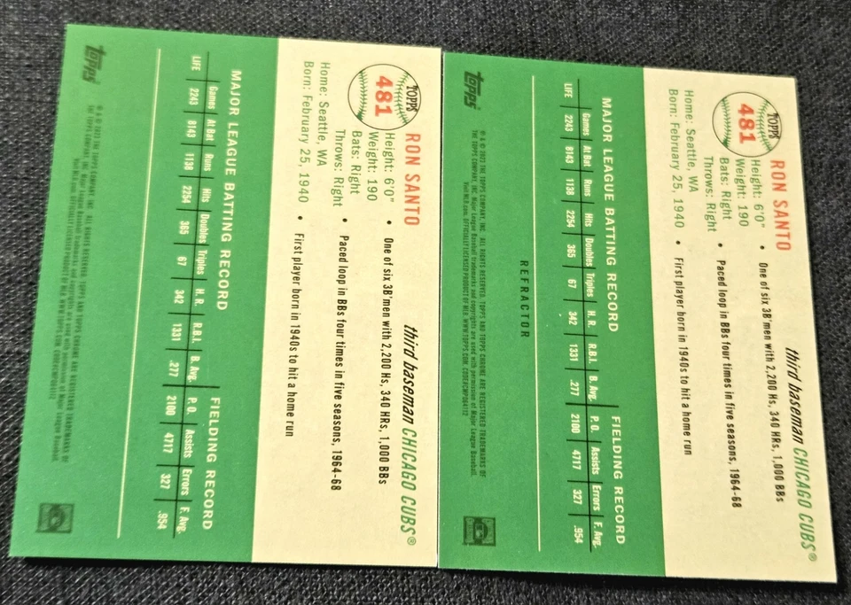 2023 Topps Chrome Platinum /499 Anniversary Ron Santo Refractor #481 - Image 2 of 2