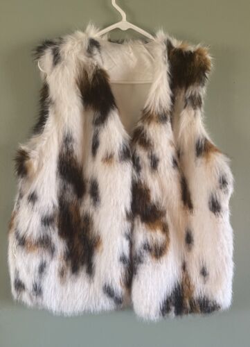 Odiva Womens Vest Sz M-L Faux Fur Ivory Festival Boho Hippie Retro Hook & Eye