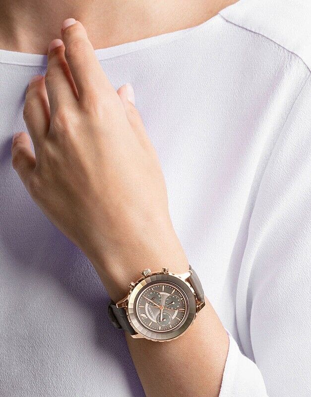 Swarovski Octea Lux Chrono watch , Leather strap, Gray, Rose Swarovski Octea Lux Chrono watch , Leather strap, Gray, Rose