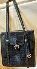 BRIGHTON DONNA Western Tote Black Croc Leather Shoulder Bag Braided VTG 26