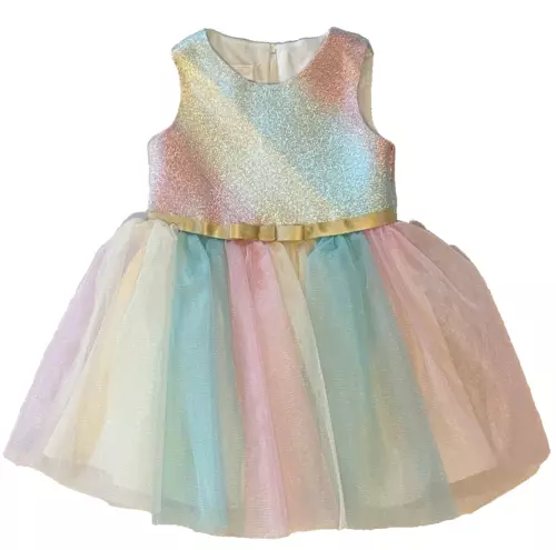 Bonnie Jean Girls Easter Tulle Dress Rainbow Sleeveless Lined 24 Months 2-Piece