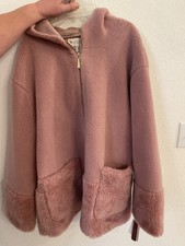 Koolaburra By Ugg Women L Pink Rose Full Zip Hooded Faux Fur Fuzzy Jacket Nwt