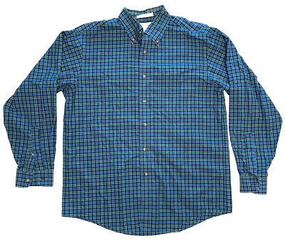 Vintage L.L. Bean OYP38 Singleton Green Blue Plaid Button Up Casual Shirt Medium