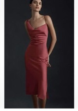BHLDN AUGUST DRESS 8 CHARMEUSE MIDI CINNABAR ROSE ANTHROPOLOGIE NWTS $168