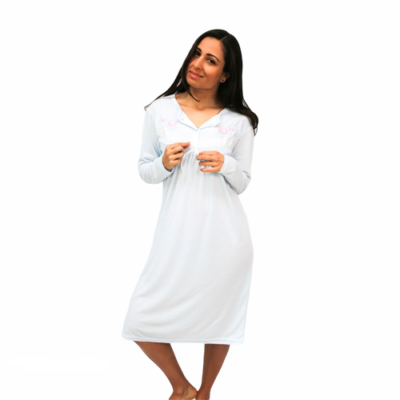 Women's La Cera 1060G 100% Cotton Woven Long Sleeve Nightgown (White S - Foto 10