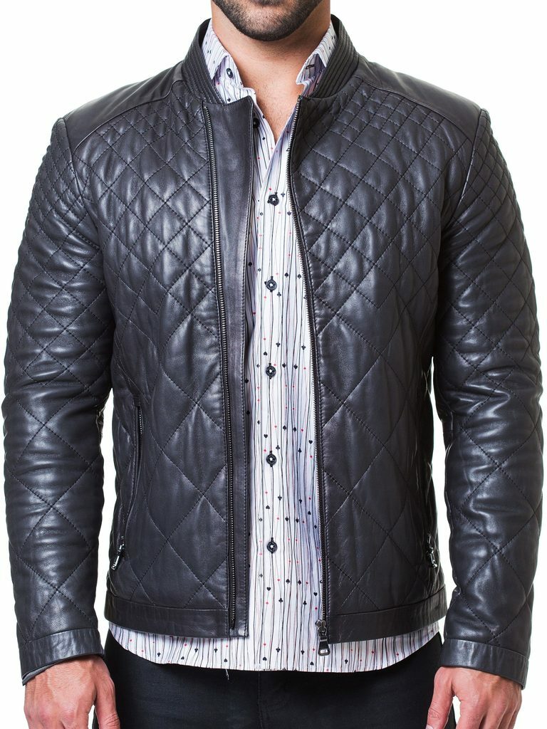 Jacket Leather Biker Motorcycle Mens Coat Vintage Bomber Lambskin Slim Black 166-image