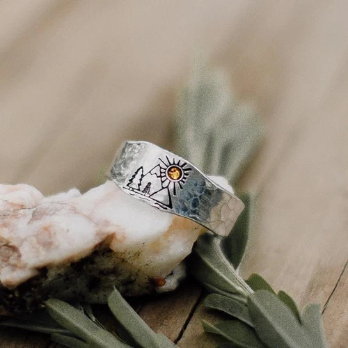 Retro Silver Sun Mountain Adjustable Opening Ring Women Men Wedding Jewelry Gift