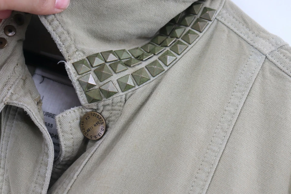 actual elliott Mujer’s 2 Tachonado Commander Ejército Chaqueta Oliva Pálida Desgastada Foto 4 de 4