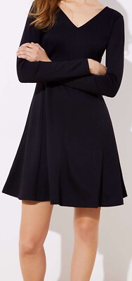 Ann Taylor LOFT Long Sleeves V-Neck Doubleface Flare Dress Size 6 Petite  Black | eBay