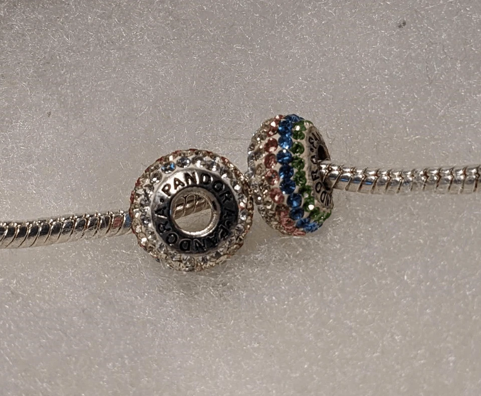 Nuevo Juego de 2 Cuentas Pandora Verde/Azul/Rosa y Blanco Estrás - ¡¡HERMOSO!!! Foto 3 de 3