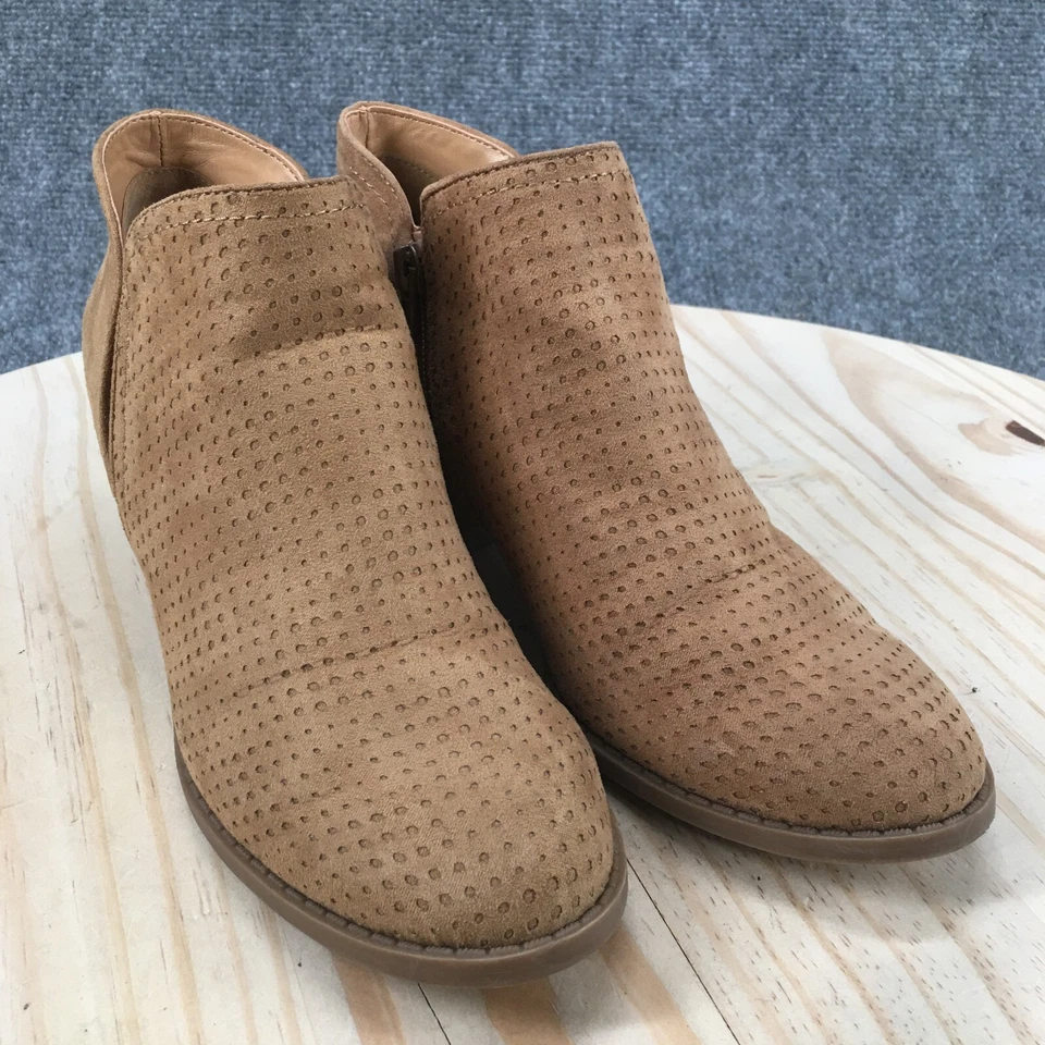 Fergie Boots Womens 7.5 M Bianca Casual Side Zip Ankle Bootie Brown Fabric Heels - Image 3 of 4