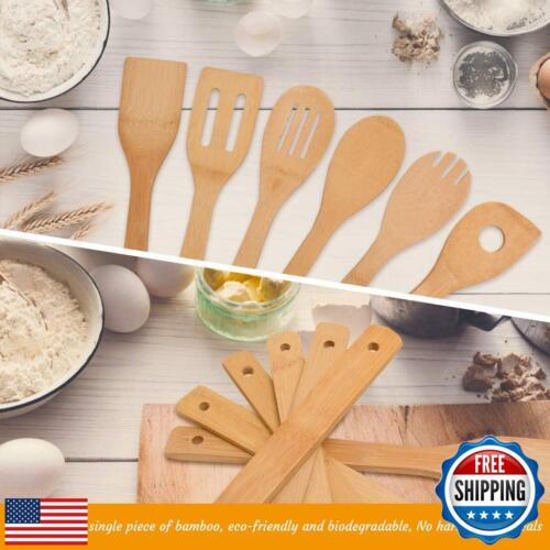 Bamboo Kitchen Utensils, 6 pcs Nonstick Spatula Tools with Handles, Heat Resi - Picture 4 of 5