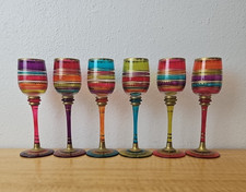Pier 1 Imports Set of 6 Festive Stripe Multi-Color Stem Wine Cordial Glasses