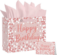 Large Birthday Gift Paper Bags with Tissue Paper and Card 1Pcs  Pink 