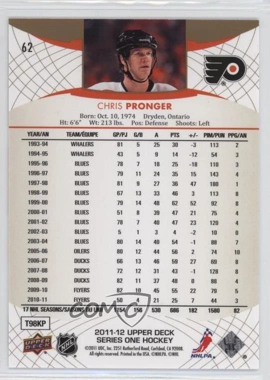 2011-12 Upper Deck UD Exclusives /100 Chris Pronger #62 HOF - Image 2 of 2
