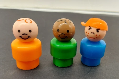 Vtg Fisher Price Little People Figure Lot of 3 African American Angry Boy Orange