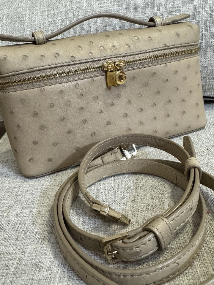 Authentic LORO PIANA L19 Extra Pocket Pouch Bag NEW Pochette Ostrich Beige D331 - Image 2 of 4