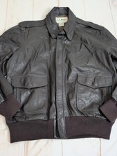 Vintage LL Bean Leather A-2 Flight Bomber Jacket Mens 44 USA Made Brown Talon