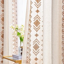 Boho Curtains 2 Panels for Bedroom Beige Geometric Embroidered Curtain 84 Inc...