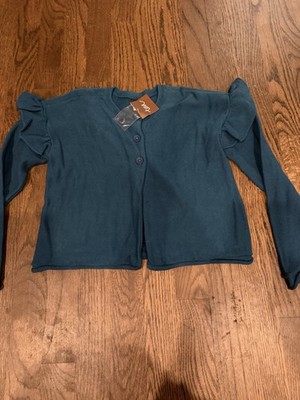 NWT Tea Collection Girls Ruffle Shoulder Cardigan Teal Blue Size 7 Button