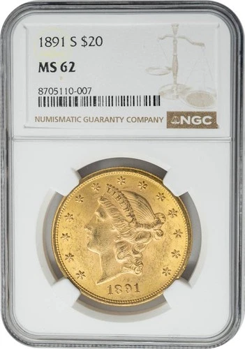 1891-S $20 Gold Liberty MS62 NGC 950373-38