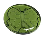 Embossed Blenko Style Green Glass Butterfly Paperweight Coaster Sun Catcher VTG