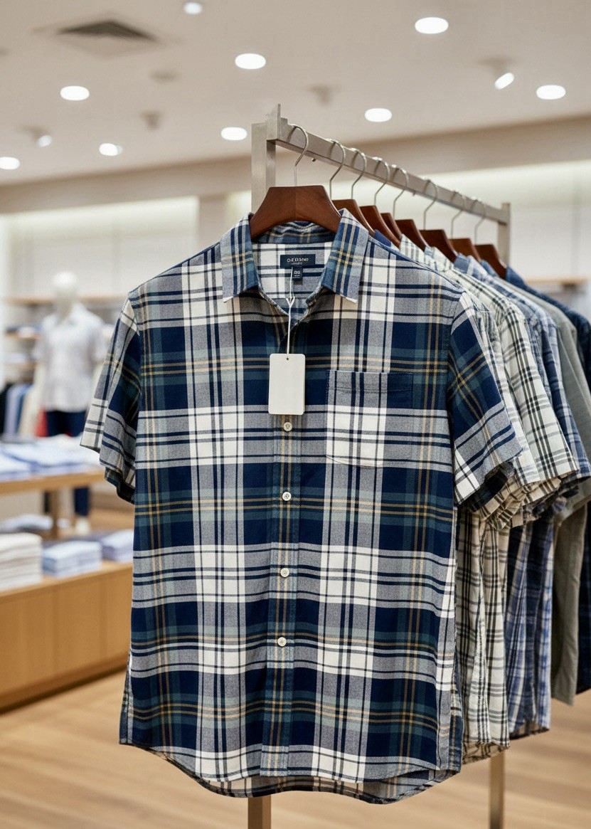 Men’s Shirt Summer Plaid Button Short Sleeve Casual Collar Clothing with Pocket