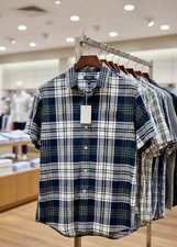 Men s Shirt Summer Plaid Button Short Sleeve Casual Collar Clothing with Pocket