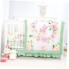 4-Piece Crib Bedding Set, Baby Girl Crib Bedding Set Butterflies Pink Flower