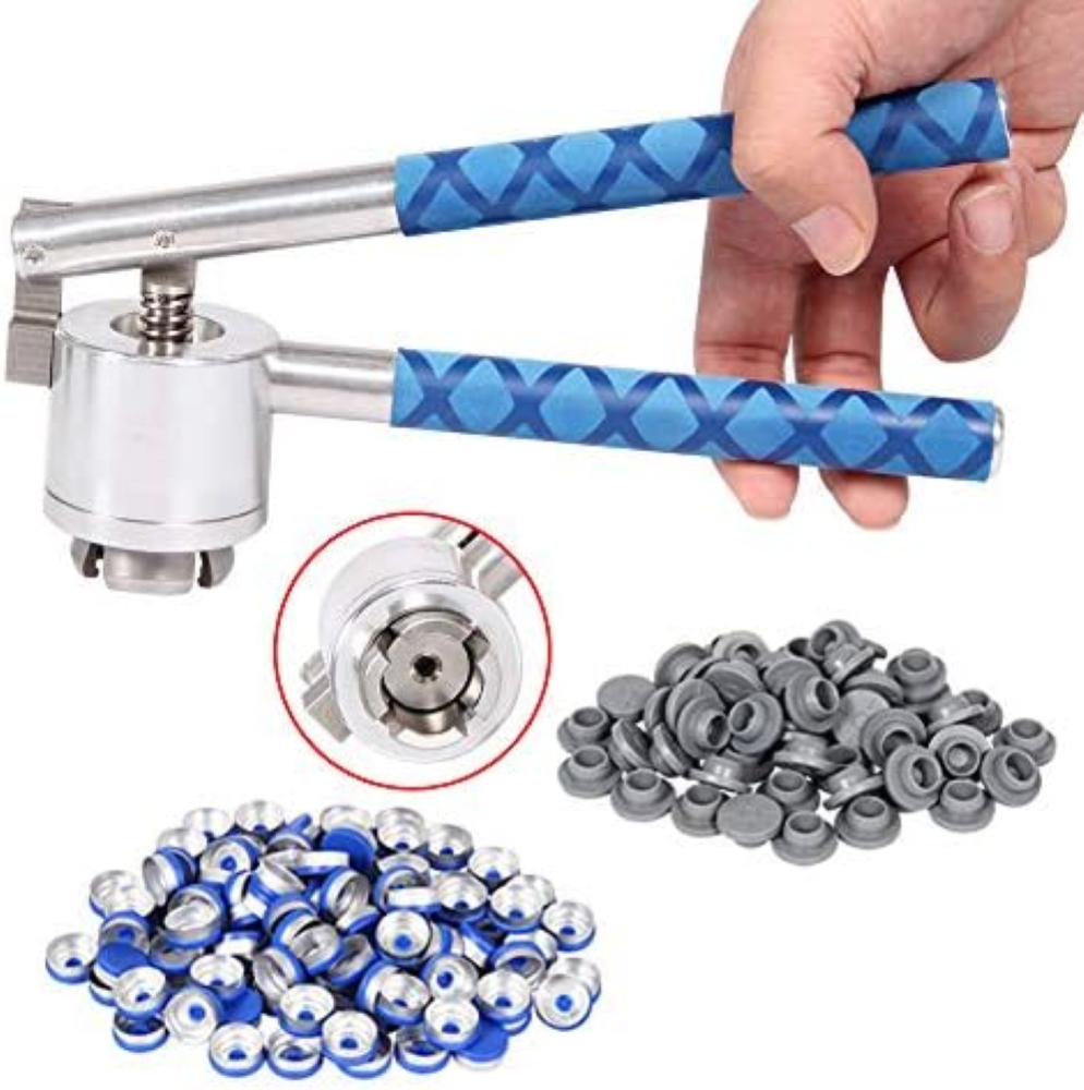 20 mm Flip Vial Crimper, 100 StÃ¼ck Flip Caps und 100 StÃ¼ck Gummistopfen sind i