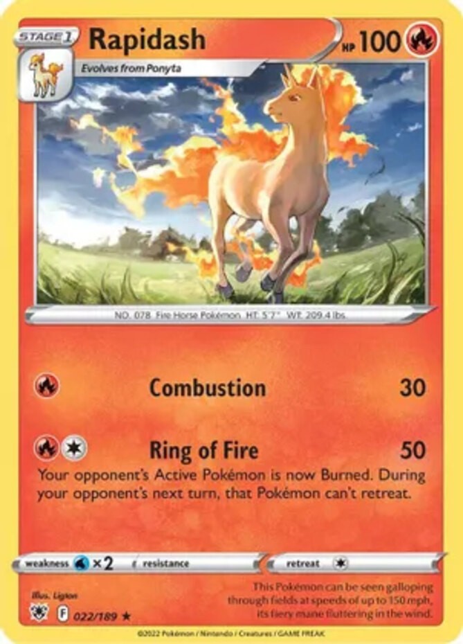 Rapidash - 022/189 - Rare Pokemon Lightly Played Astral Radiance