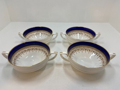 Royal Worcester Regency Blue Cream Soup Bowls 4 1/4 in Set of 4