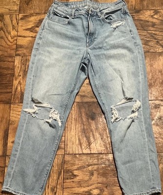 American Eagle Jeans Womens Size 6 Light Blue Mom Jeans Distressed Ripped Knees