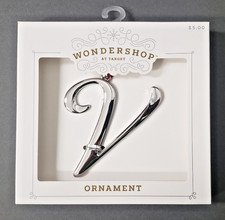Monogram Letter Cursive Initial V Christmas Ornament Silver Tone Metal TARGET