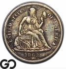 1863-S Seated Liberty Dime, Scarce San Francisco Mint, Low Mintage XF+ Key Date