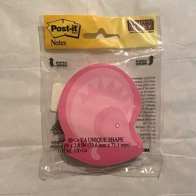 Pink Hedgehog 3M Post It Super Sticky Notes 1 Pkg = 2 Pads = 100 Notes