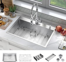 33 Inch Large Single Bowl Drop in Kitchen Sink Nano Coating Stainless Steel