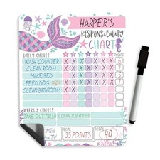 Magnetic Chore Chart for Kids Reward Chart for Kids, Dry Erase Mermaid