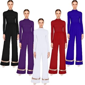 Womens Jumpsuit Lyrical Dancewear Performance Rompers Mesh Praise Ruffled Back