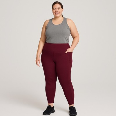 RBX Leggings Womens 1X Cropped High Waisted Activewear Yoga Athleisure Maroon