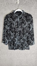 Alex Evenings Cardigan Womens Size 2X Black Blue Paisley Sparkle Satin Trim