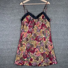 Vintage Kathryn Satin Slip Dress Womens Medium Red Floral Leopard Romantic Sexy