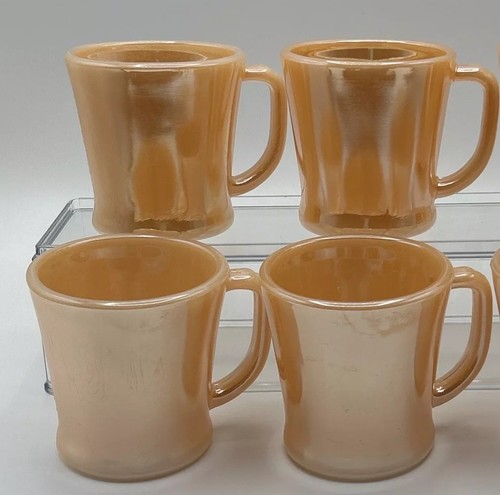 Fire Anchor Hocking Fire King/SIX Peach Luster D Handle Coffee Mugs/Made in USA - Picture 2 of 7