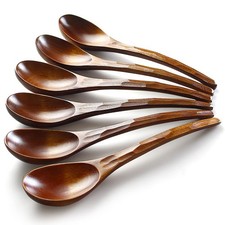 Soup Spoons,Wooden Soup Spoons, 6 Pieces 7.84 inches Japanese Ramen Spoon Rou...