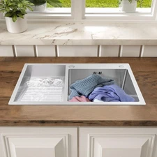 Laundry Sink Drop-in Stainless Steel Utility Sink Hand Wash Tub with Washboard