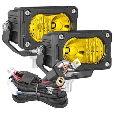 Sport LED Lights Pair 3'' Amber Cube Pods Driving Spot Flood Combo & Wire Harness